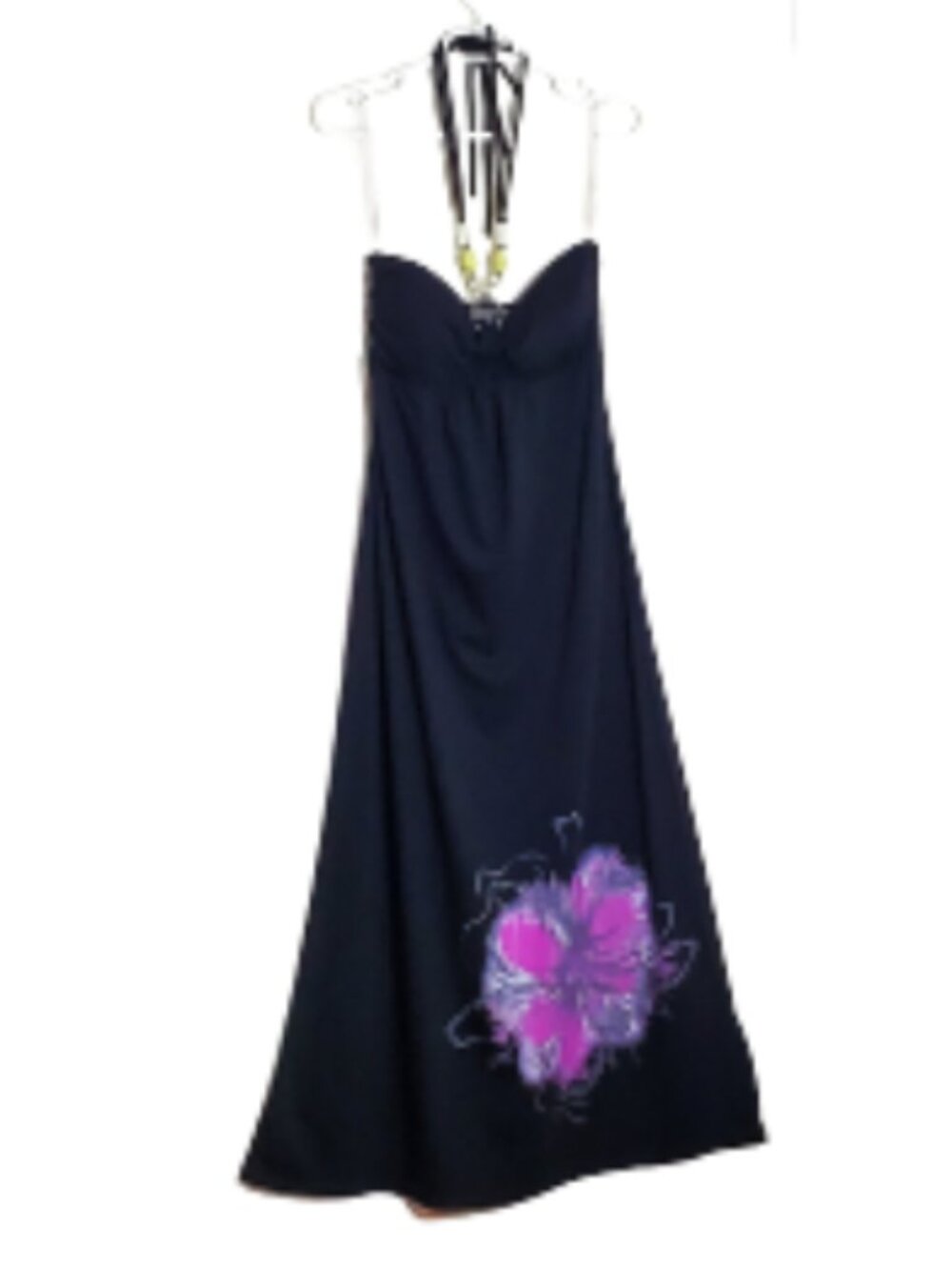 Planet Gold Long Black Dress with Cute Flower image Detail